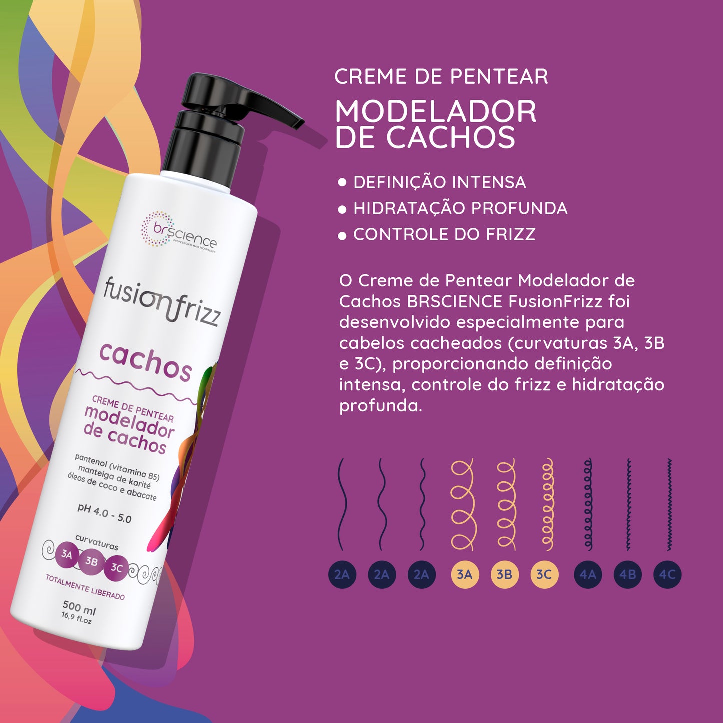 Fusionfrizz Cachos - Creme de Pentear Modelador de Cachos 500ml