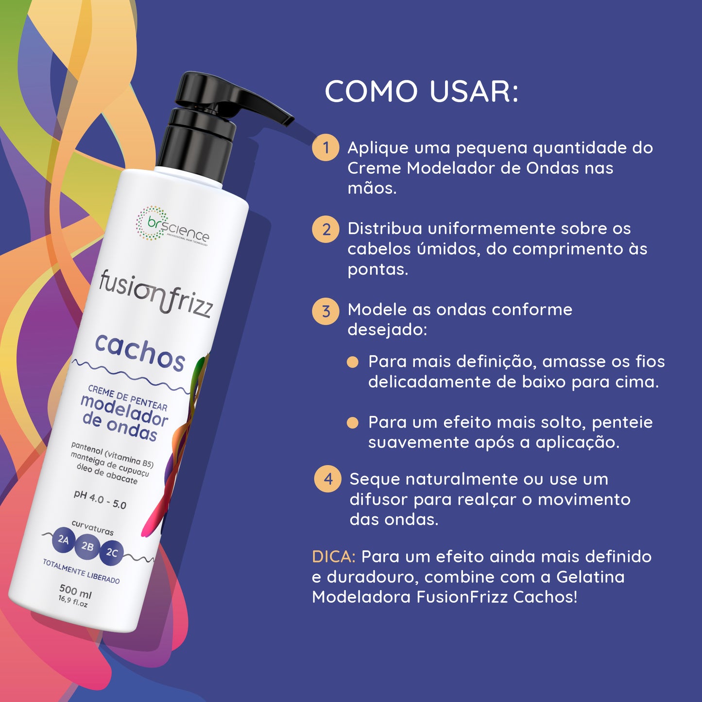 Fusionfrizz Cachos - Creme de Pentear Modelador de Ondas 500ml