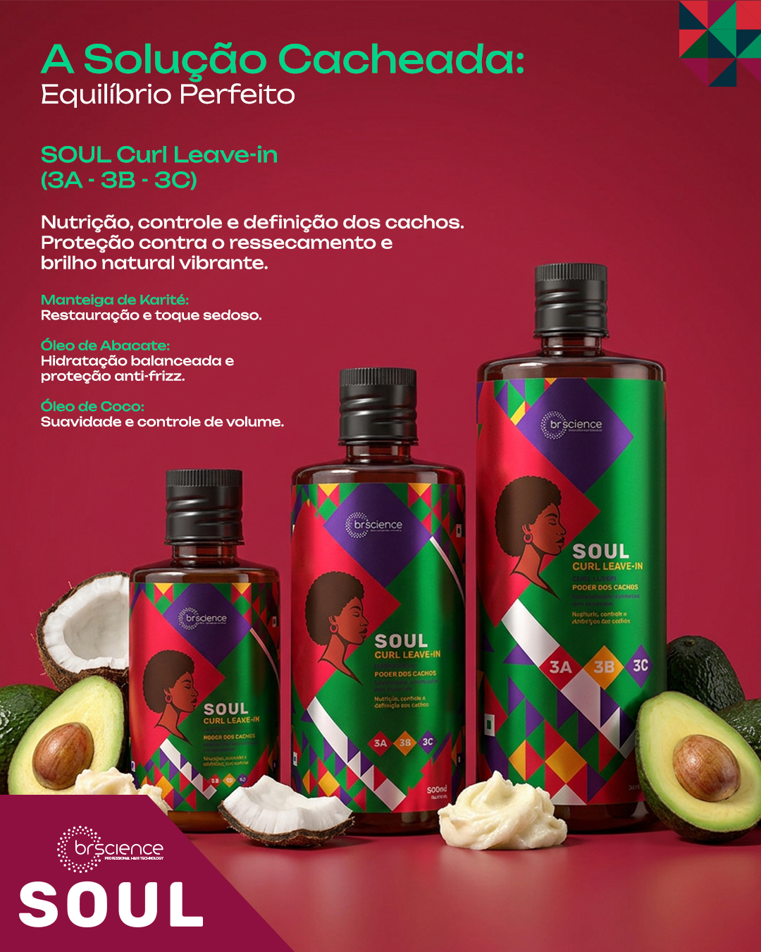 Kit Cachos Soul Shampoo + Condicionador + Modelador de cachos 3a 3b 3c