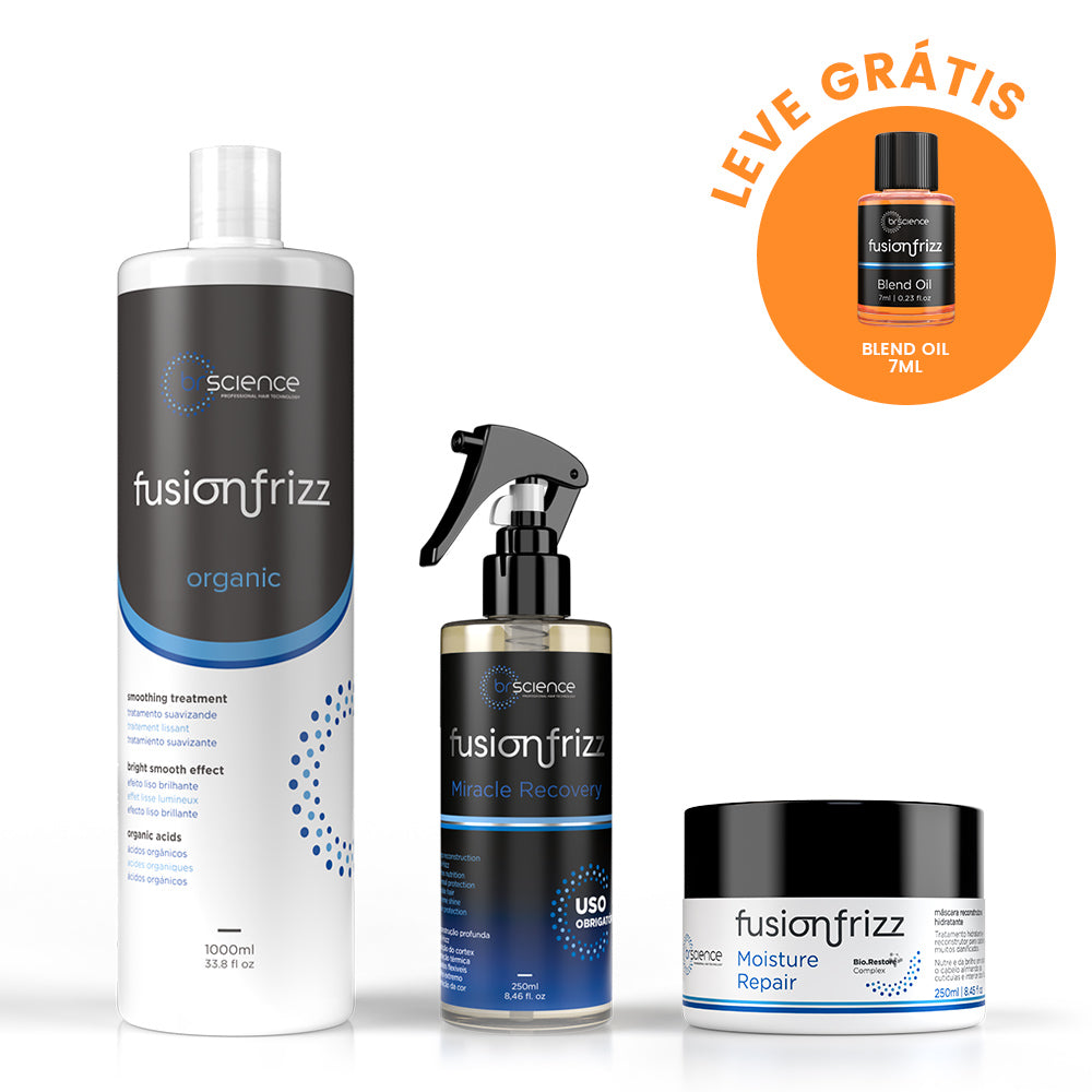 Kit Fusionfrizz - Escova Progressiva + Tratamento Completo com Blend Oil Grátis