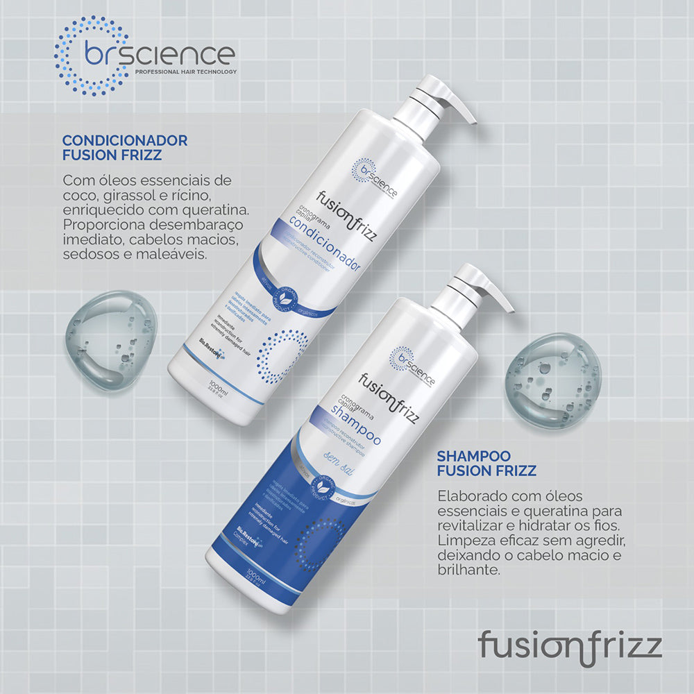Fusionfrizz - Kit Cronograma Capilar - Shampoo e  Condicionador Reconstrutor 250ml