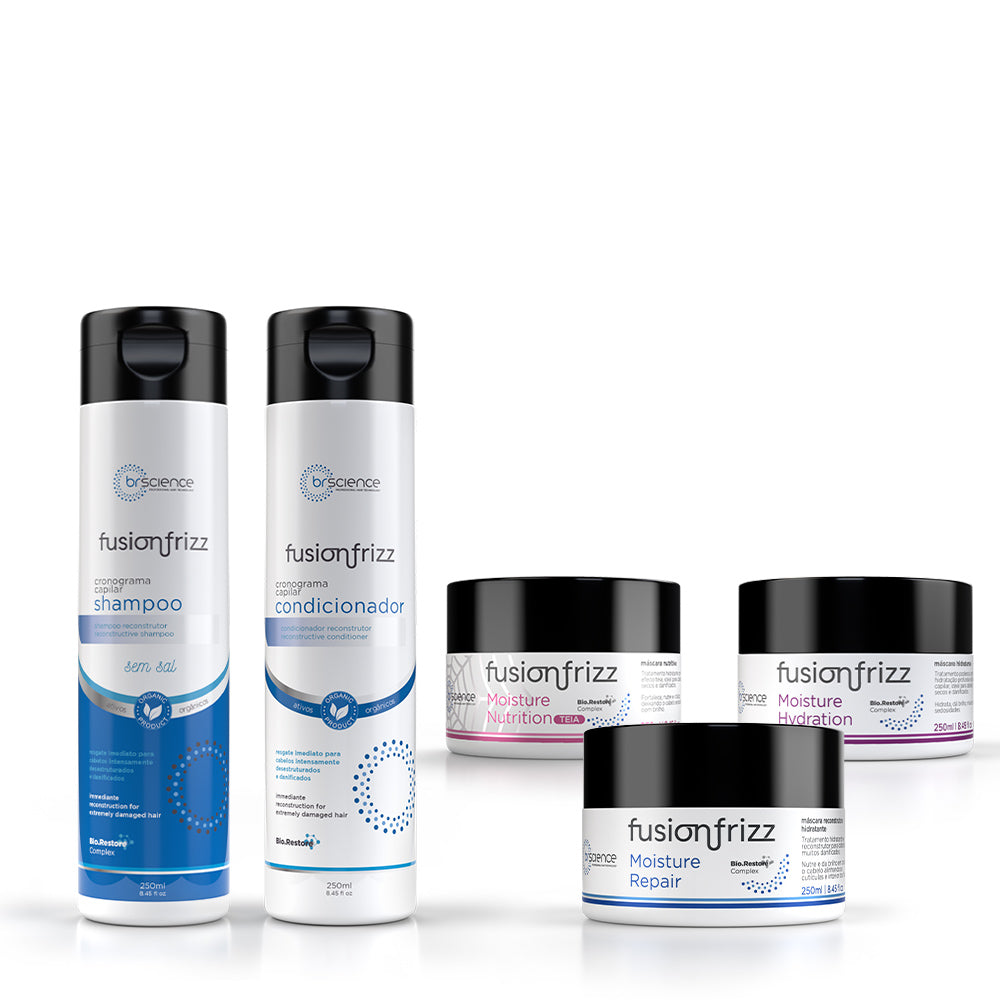 Fusionfrizz - Kit Shampoo + Condicionador + Máscara de Hidratação + Máscara de Nutrição + Máscara de Reparação